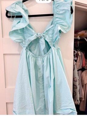 Girls Light Blue Ruffle Tie-Back Dress